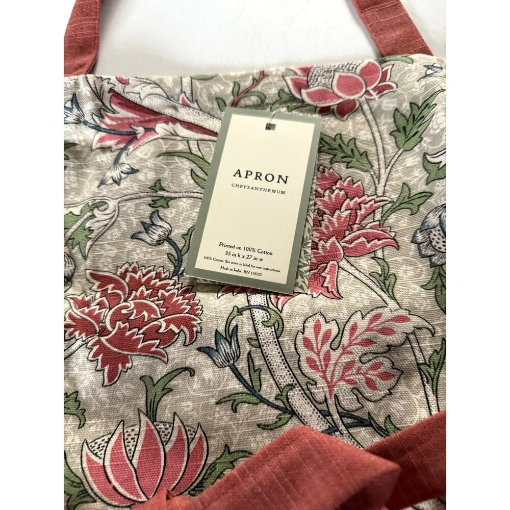 Morris & Co Chrysanthemum Kitchen Apron Cotton Multicolor Ruffle Bottom